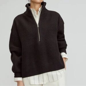 Everlane Black Felted Merino Wool Half Zip Sweater in size Medium